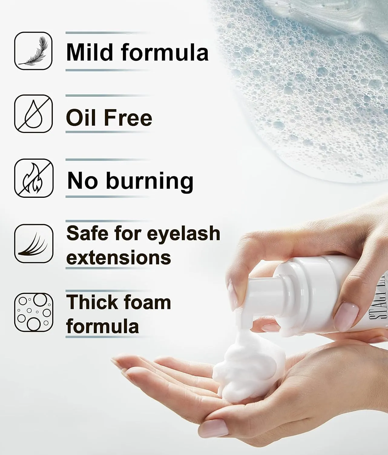 STACY LASH Eyelash Extension Shampoo   Brush / 3.38 fl.oz / 100ml / Eyelid Foaming Cleanser/Wash for Extensions & Natural Lashes/Safe Makeup Remover/Supplies for Professional & Home Use