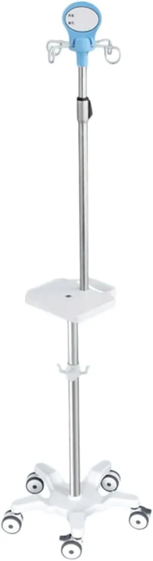 Stainless Steel Iv Stand Rolling Iv Pole with Wheels and Tray Adjustable 110 to 200 Cm Height Iv Bag Holder with 4 Hooks