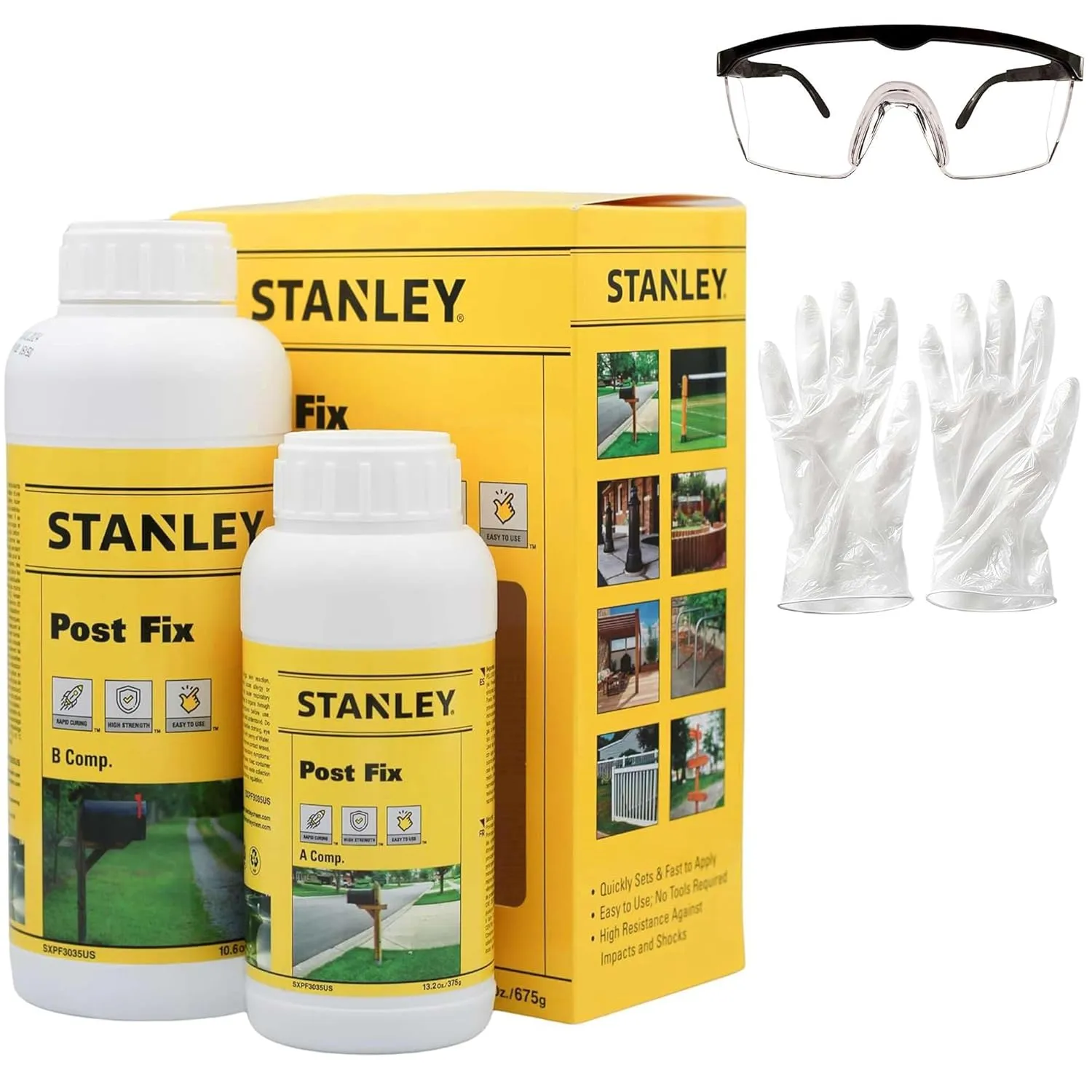 Stanley Fence Post Mix 1x(Component A) 12,7 fl oz and (Component B) 10,1 fl oz, Concrete Alternative Expanding Foam for Fence Post and Fast Setting Easy Installation, 2 Bottle 1 Pack