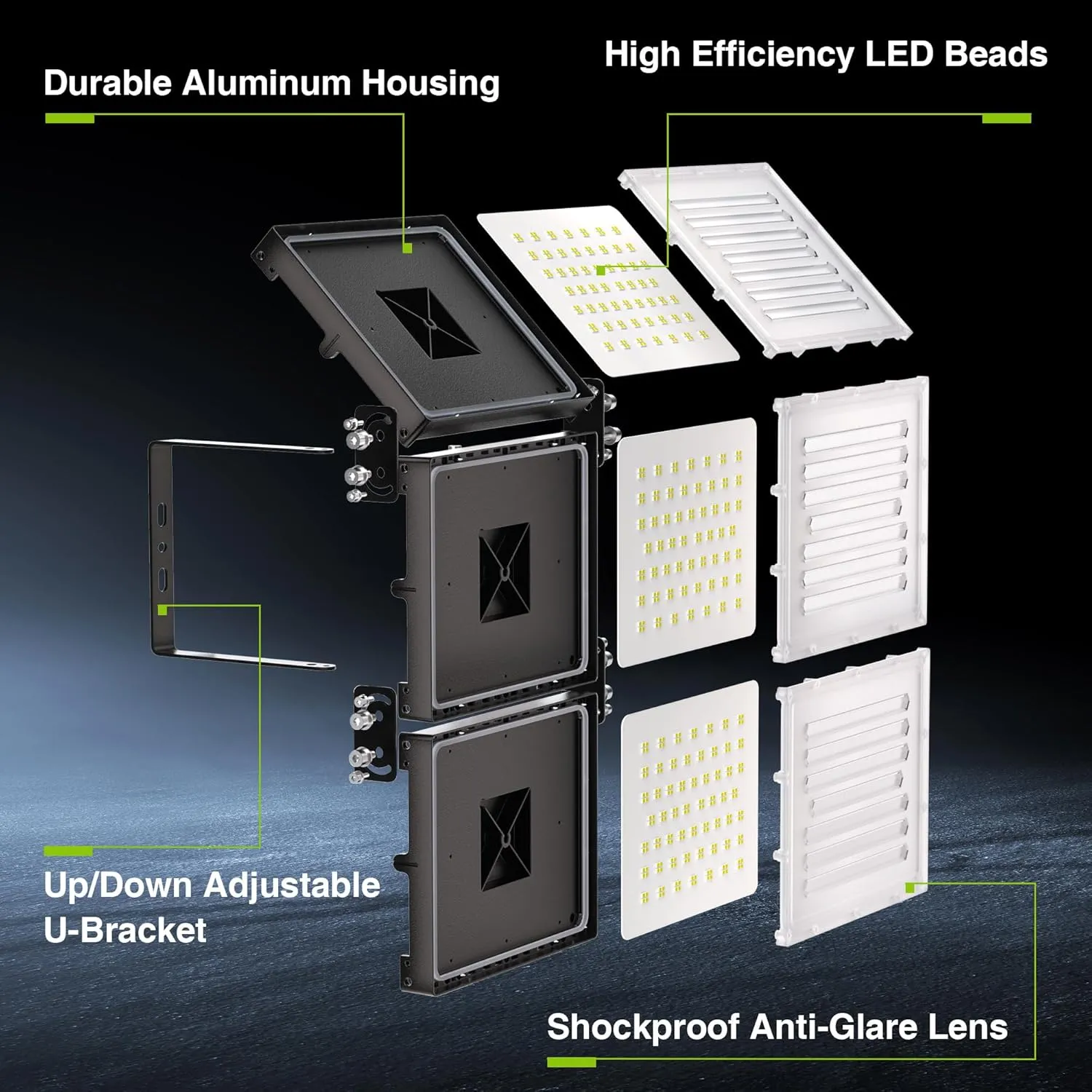 STASUN 600W LED Flood Light, Mini Series Stadium Light, 60000LM 6000K Daylight White, IP66 Waterproof, 3 Adjustable Panels, Outdoor Sports Lighting for Basketball Court, Parking Lot, Baseball Field