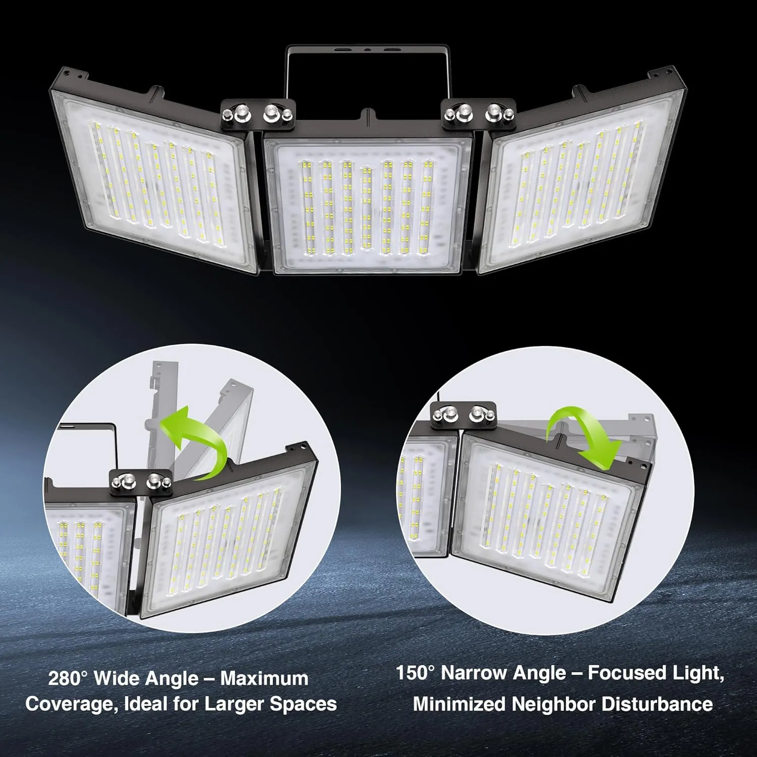 STASUN 600W LED Flood Light, Mini Series Stadium Light, 60000LM 6000K Daylight White, IP66 Waterproof, 3 Adjustable Panels, Outdoor Sports Lighting for Basketball Court, Parking Lot, Baseball Field