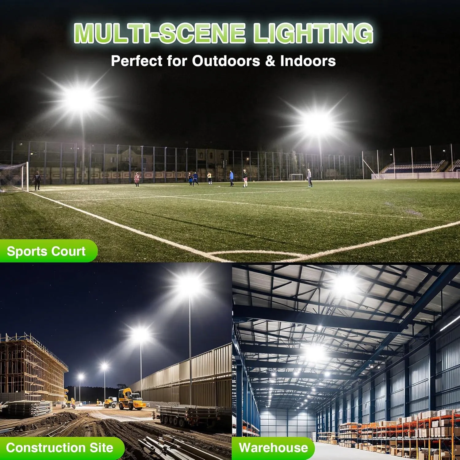 STASUN 600W LED Flood Light, Mini Series Stadium Light, 60000LM 6000K Daylight White, IP66 Waterproof, 3 Adjustable Panels, Outdoor Sports Lighting for Basketball Court, Parking Lot, Baseball Field