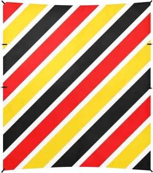 Stripe Black Red Yellow Aesthetics Foldable Beach Canopy UPF50 Waterproof Sun Shelter with Sturdy Poles, Sandbags and Shovel for Backyard, Grassland, Park