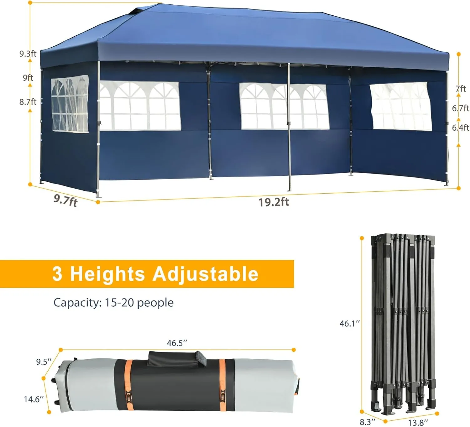SUI SONG 10x20 Pop Up Canopy with Sidewalls, Outdoor Canopy Tent Heavy Duty for Backyard, Wedding Party Tent for Parties with Wheeled Bag