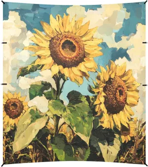 Sunflowers Oil Painting Yellow Beach Cabana UPF50 Water-Resistant Shade Sun Shelter with Sandbags & Sand Shovel for Family Trips, Picnics & Camping
