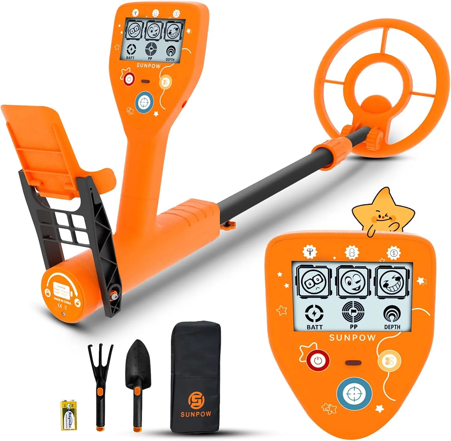 SUNPOW Metal Detector for Kids - Lightweight Waterproof Beach Kids Metal Detector Kit - with Cartoon LCD Display, 3 Modes, Adjustable - Easy to Carry and Operate - Gift for Boys & Girls Ages 8-12