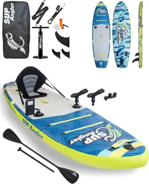 SUP Angler X-Wide Inflatable Fishing Paddle Board with Seat, Choose Accessories Package, Adjustable Fishing Rod Holders, Accessory Ports, Dual Paddle, Quad Bungees, 10'8" X 35"