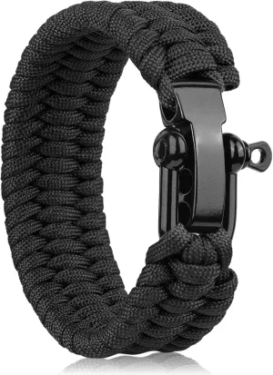 Survival Bracelet,Tactical Paracord Bracelet with Forged Stainless Steel U-Type Shackle Connection Three-Holes Adjustable,Bearable 550 lb Disassembled Parachute Rope for Emergency,Pair with Adventurers