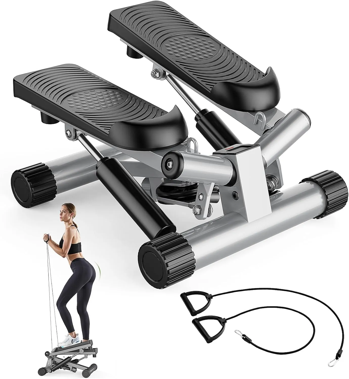 Sweetcrispy Mini Stair Steppers with Resistance Bands for Exercise at Home, Portable Exercise Twist Stepper Machine for Full Body Workout, 265LBS Capacity