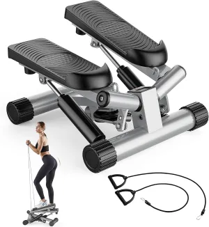 Sweetcrispy Mini Stair Steppers with Resistance Bands for Exercise at Home, Portable Exercise Twist Stepper Machine for Full Body Workout, 265LBS Capacity
