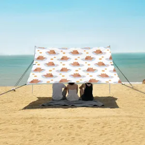Swimming Capybaras Beach Canopy Tent Anti-UV & Wind Resistant, Orange Fruit Camping Sun Shelter Easy Setup Portable,Outdoor Shade Tents with Sandbags,Sand Shovels,Ground Pegs & Stability Poles