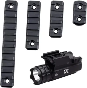 Tactical Flashlight 500 Lumens   Mlok Picatinny Rail Aluminum Kit for Pistol, Rifle, Shotgun, Airsoft Flashlight Accessories
