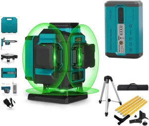 Takamine 3x360° 12 Lines Green Laser Level with Adjustable Telescoping Pole and an Extra Li-Ion Battery.