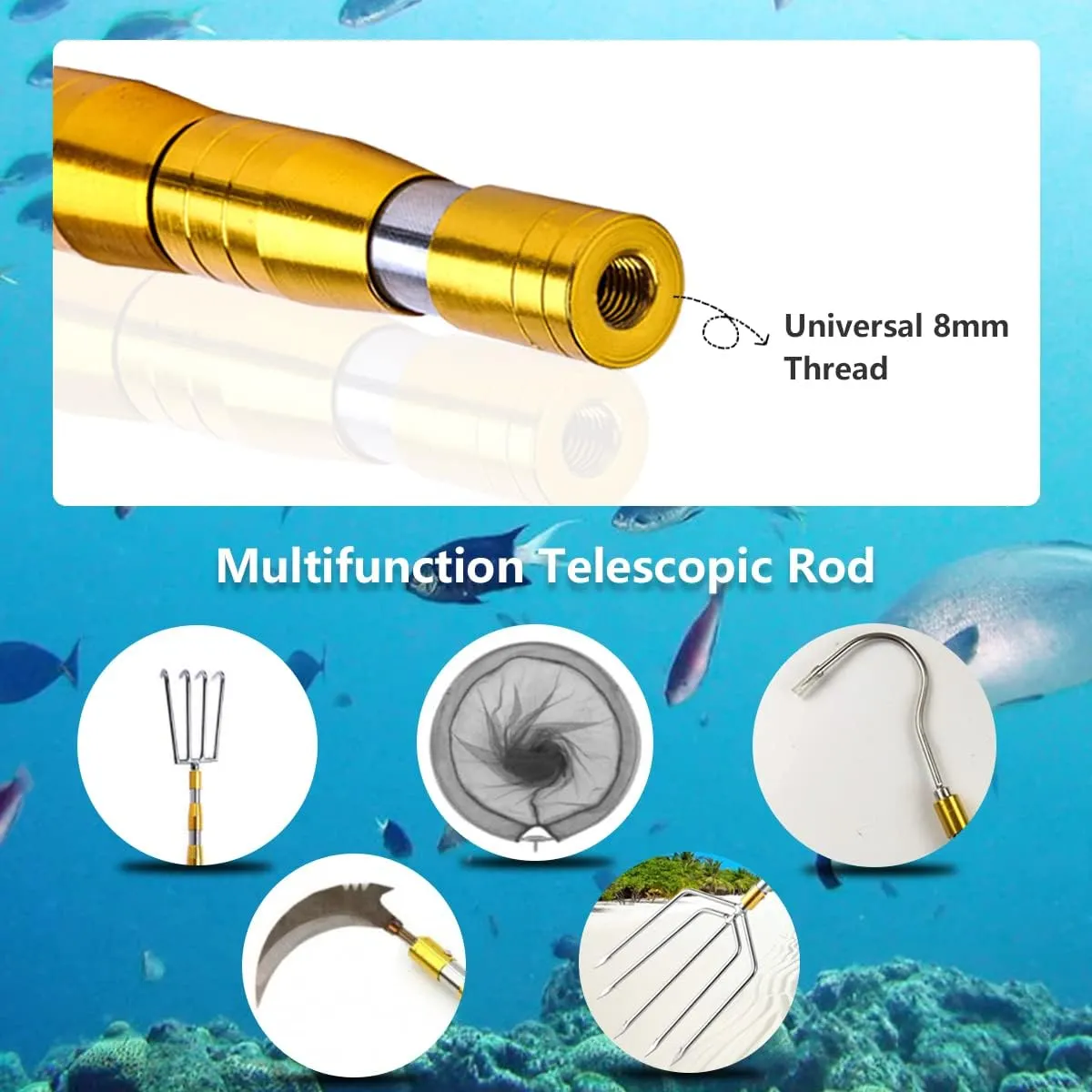 Telescopic Fish Gaff with 1~5 Teeth Assorted harpoons Barbed, Sea and Ice Fishing Spear Gig for Hunting Fish Frog Mole