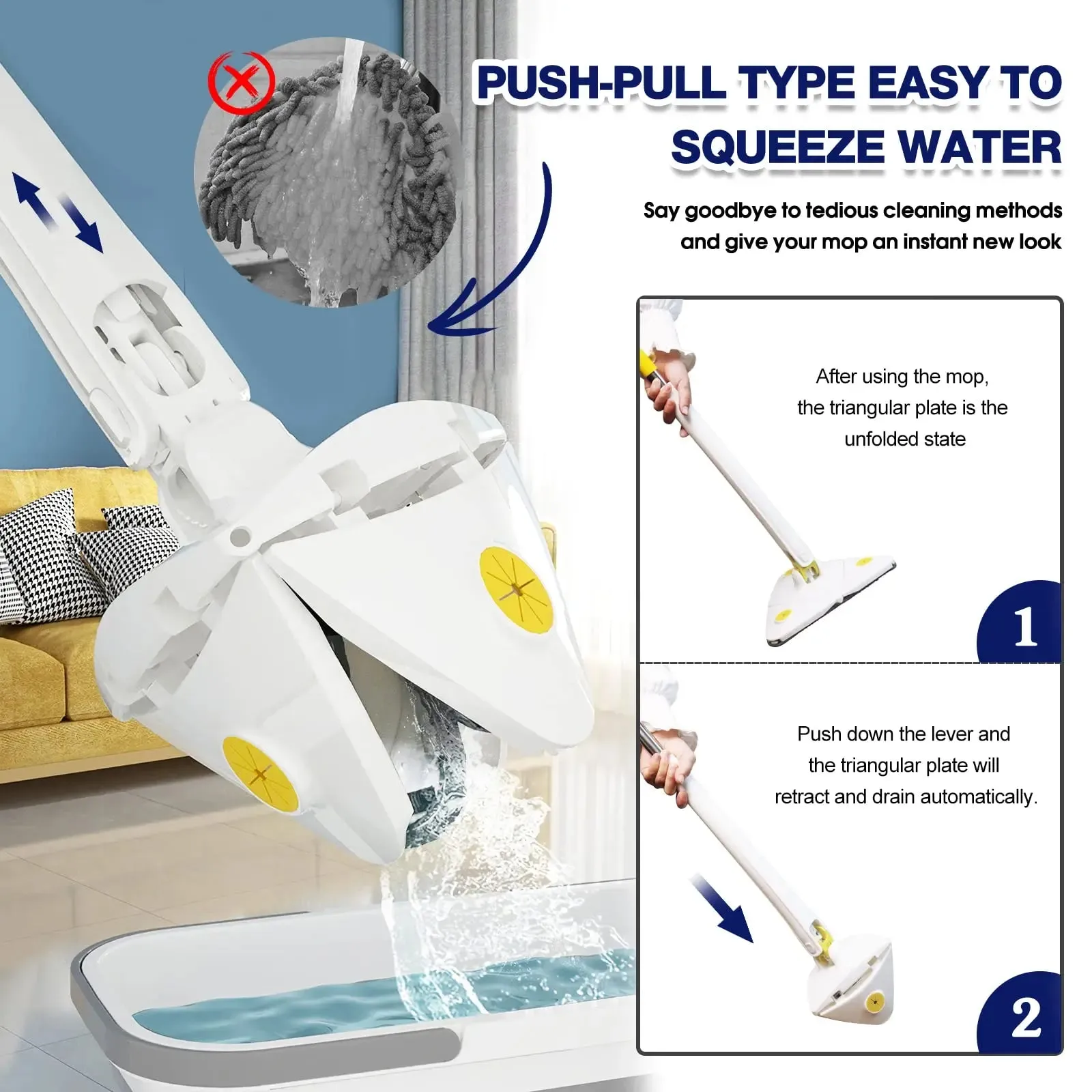 Telescopic Triangle Spin Mop Wet Dry Use