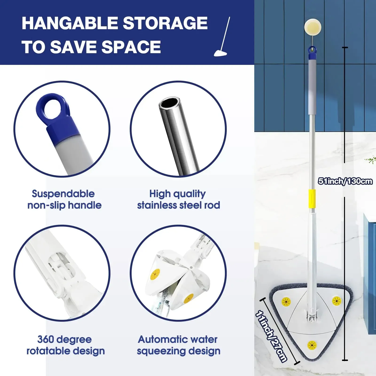 Telescopic Triangle Spin Mop Wet Dry Use