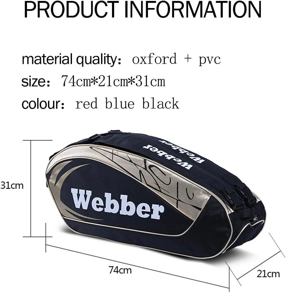 Tennis Badminton 3 Rackets Racquets Backpack Handbag for Women Men, Singer Shoulder Waterproof Squash Big Compartment Bags