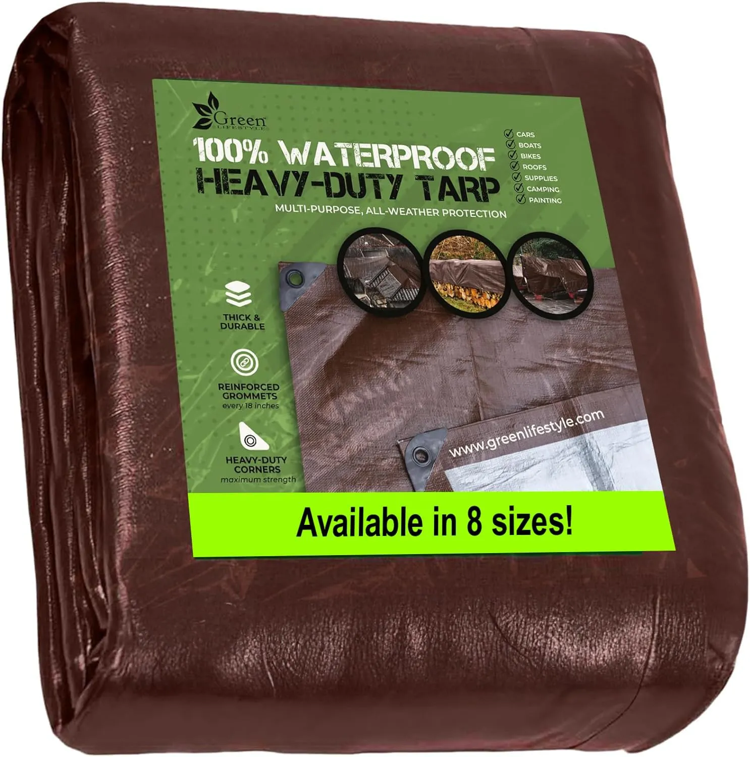 Tent Footprints Tarp Cover Brown/Silver Heavy Duty Thick Material Water Proof Tear Proof UV Resistant Reinforced Edges for Camping Boat Tent RV or Pool Cover 10x20