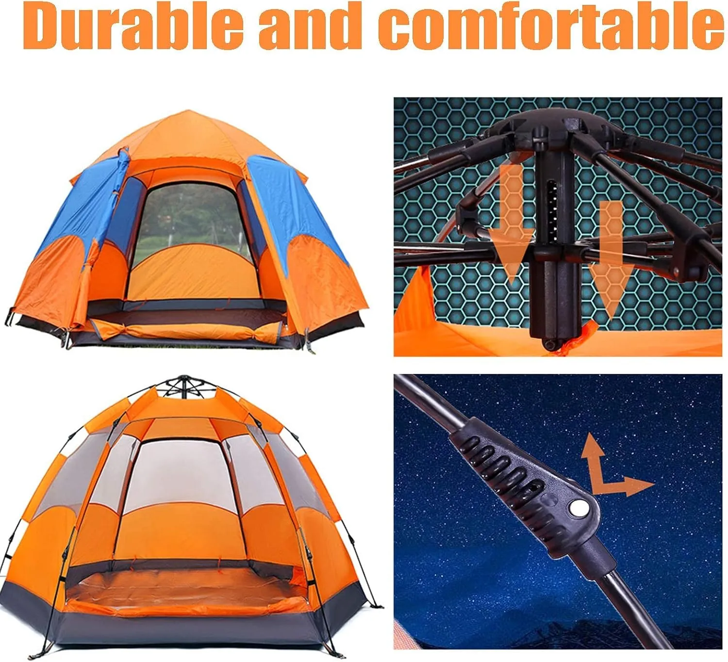 Tent Outdoor Rain Shelter,Pop Up Tent for 3 to 4 Person Automatic Opening Tent Hexagonal,Protected Family Camping Tents,for Camping Backpacking Hiking Beach Outdoor
