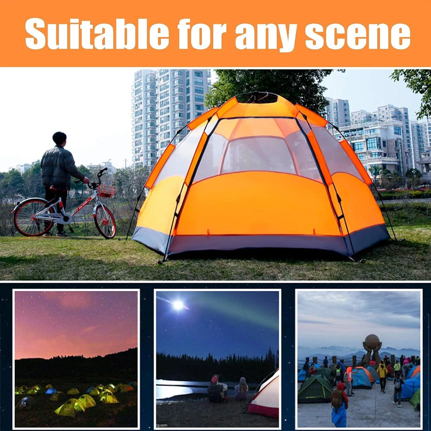 Tent Outdoor Rain Shelter,Pop Up Tent for 3 to 4 Person Automatic Opening Tent Hexagonal,Protected Family Camping Tents,for Camping Backpacking Hiking Beach Outdoor