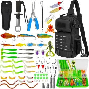 THKFISH 79 Pcs Fishing Tool Kit with Backpack, Tackle Boxes, Pliers, Bait Lure Gear, Fish Hook Remover, Lures, Lip Gripper