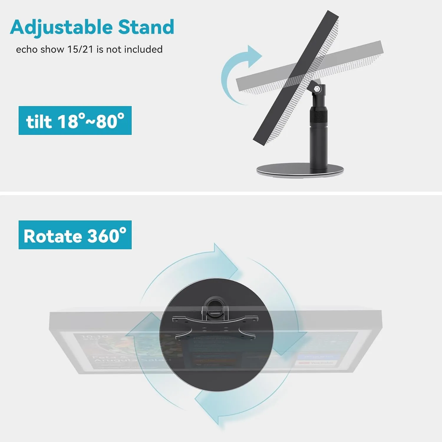 Tiltable Stand for Echo Show 21 & 15 (1st, 2nd Gen), Rotatable & Tiltable Up to 90 Degrees, Compatible with Echo Show 21, 15 1st & 2nd Gen, Aluminum Tabletop Stand