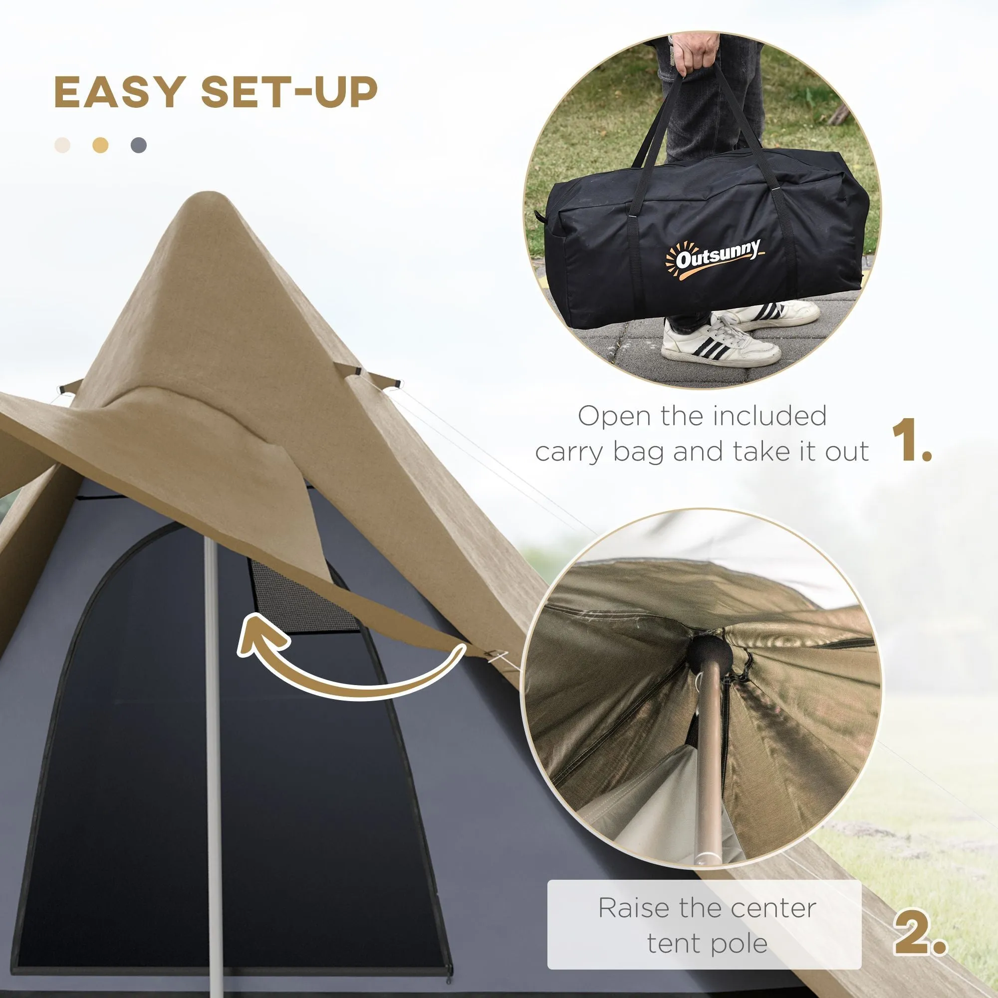 Timberline Tipi Tent – 2-3 Person Quick-Pitch Shelter with Extended Canopy