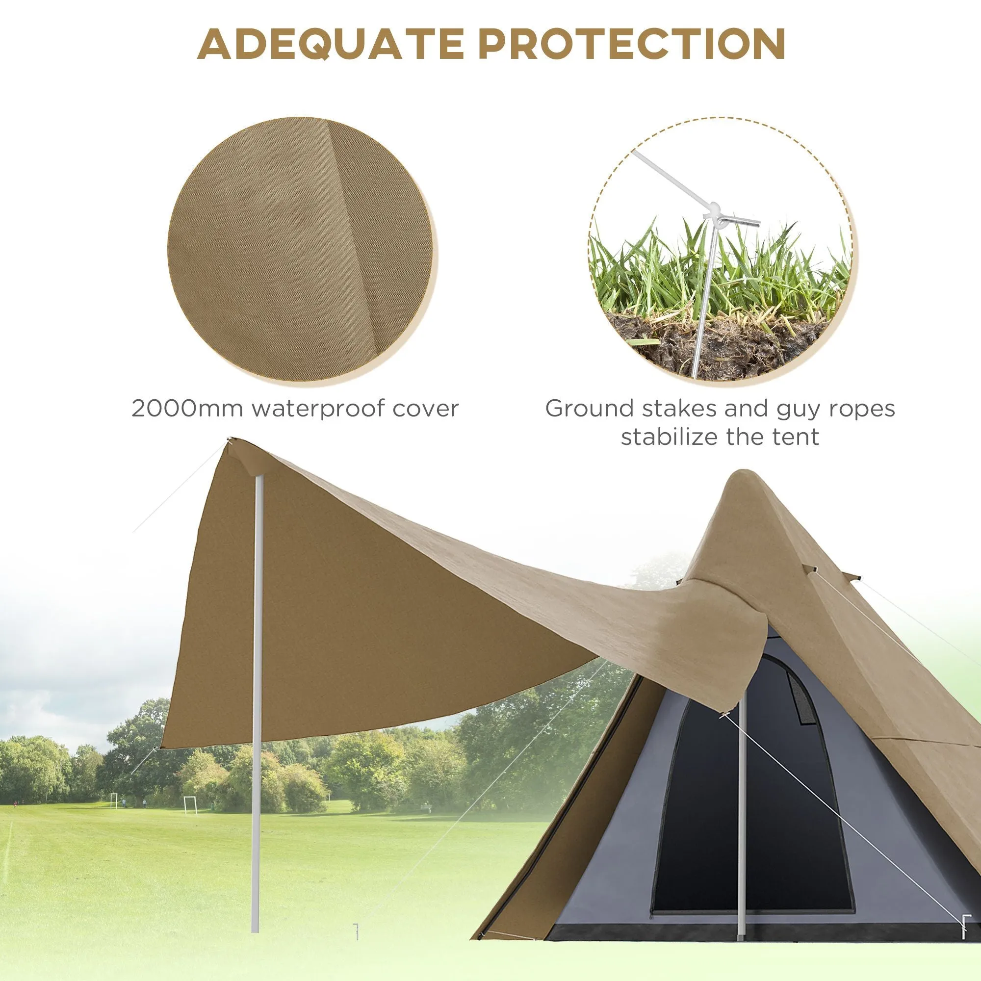 Timberline Tipi Tent – 2-3 Person Quick-Pitch Shelter with Extended Canopy