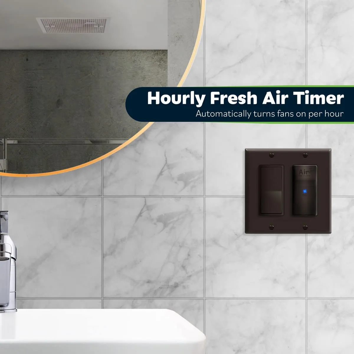 TOPGREENER Air Cycle Switch, Smart Exhaust Circulator, Auto Exhausts Air Hourly for Ventilation/Bathroom/Exhaust Fan, Countdown Timer, LED Indicator, 120VAC, 1/4HP Motor, TDTS5-BR, Brown
