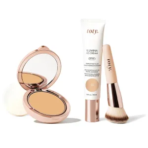 Toty by Sofia Vergara - Ilumina CC Cream 100% Mineral Color Correcting Cream   Ilumina CC Creamy Compact Mineral Broad Spectrum Sunscreen   Angled Complexion & Foundation Blending Brush - 2N
