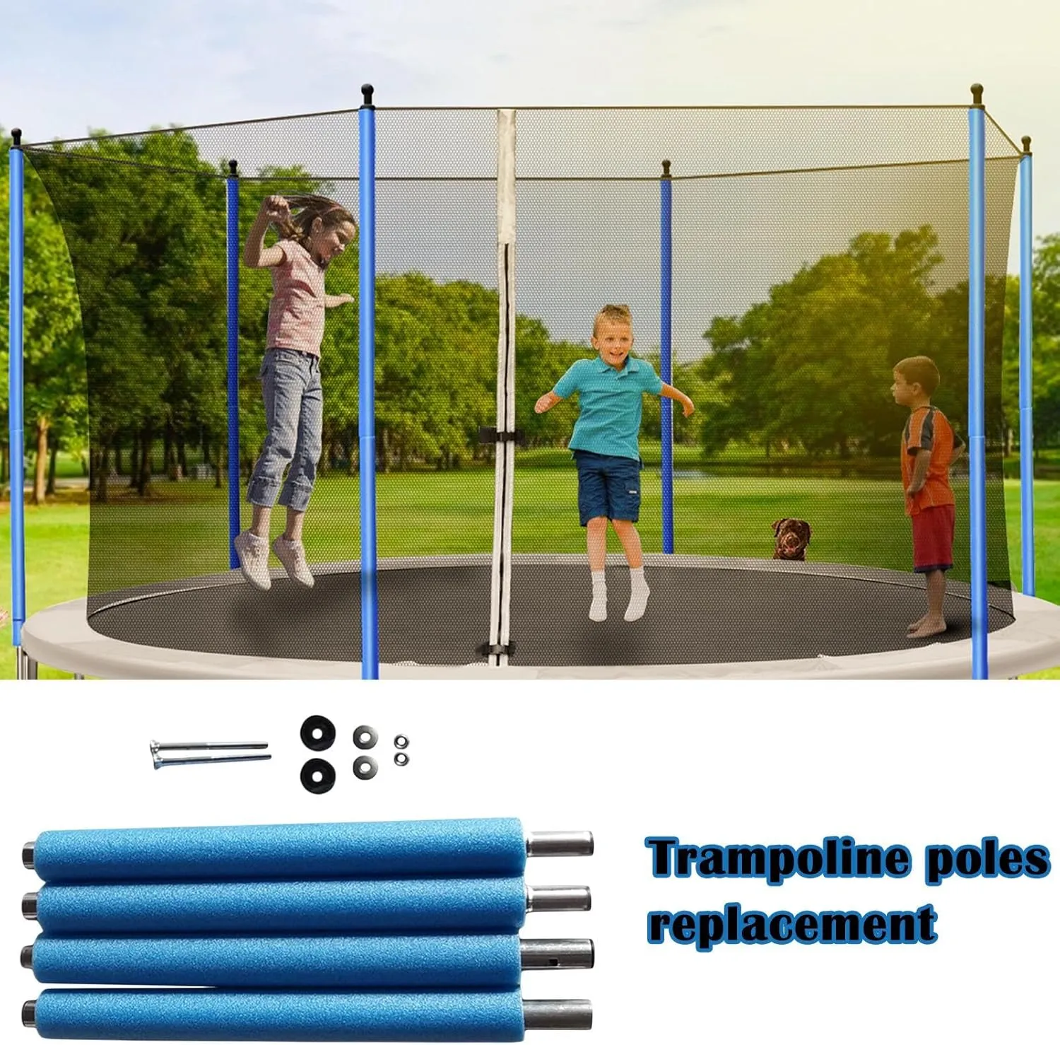 Trampolines Replacement Poles – 4pcs Straight Enclosure Set, Universals Foam Sleeves | Heavy-Duty Steel Construction, Fits 6-16 Ft Round Frames, Complete Hardware Accessories, Outdoor Safety Kit