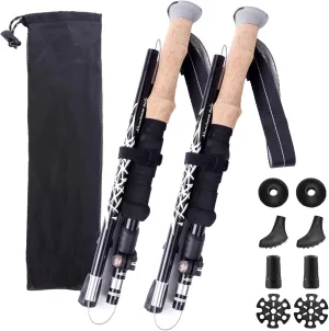 Trekking Poles Lightweight Collapsible Hiking Poles Folding Aluminum Walking Sticks 2 Pack Walking Sticks for Hiking with Cork Grip