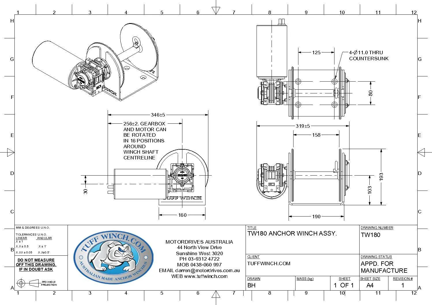 Tuff180 Compact Anchor Winch