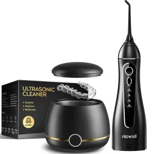 Ultrasonic Retainer Cleaner & Water Flosser Bundle – Cordless Rechargeable Oral Care Kit for Deep Teeth Cleaning, Plaque Removal, Professional Whitening, Fresh Breath & Gum Health
