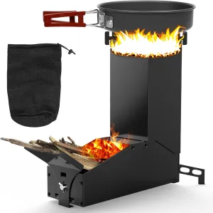 Uniflasy Portable Rocket Stove for Cooking, Wood Burning Mini Stove with Storage Bag, Ideal for Outdoor Cooking, Camping, Backyard BBQ, and Hiking, Durable and Compact Camping Stove