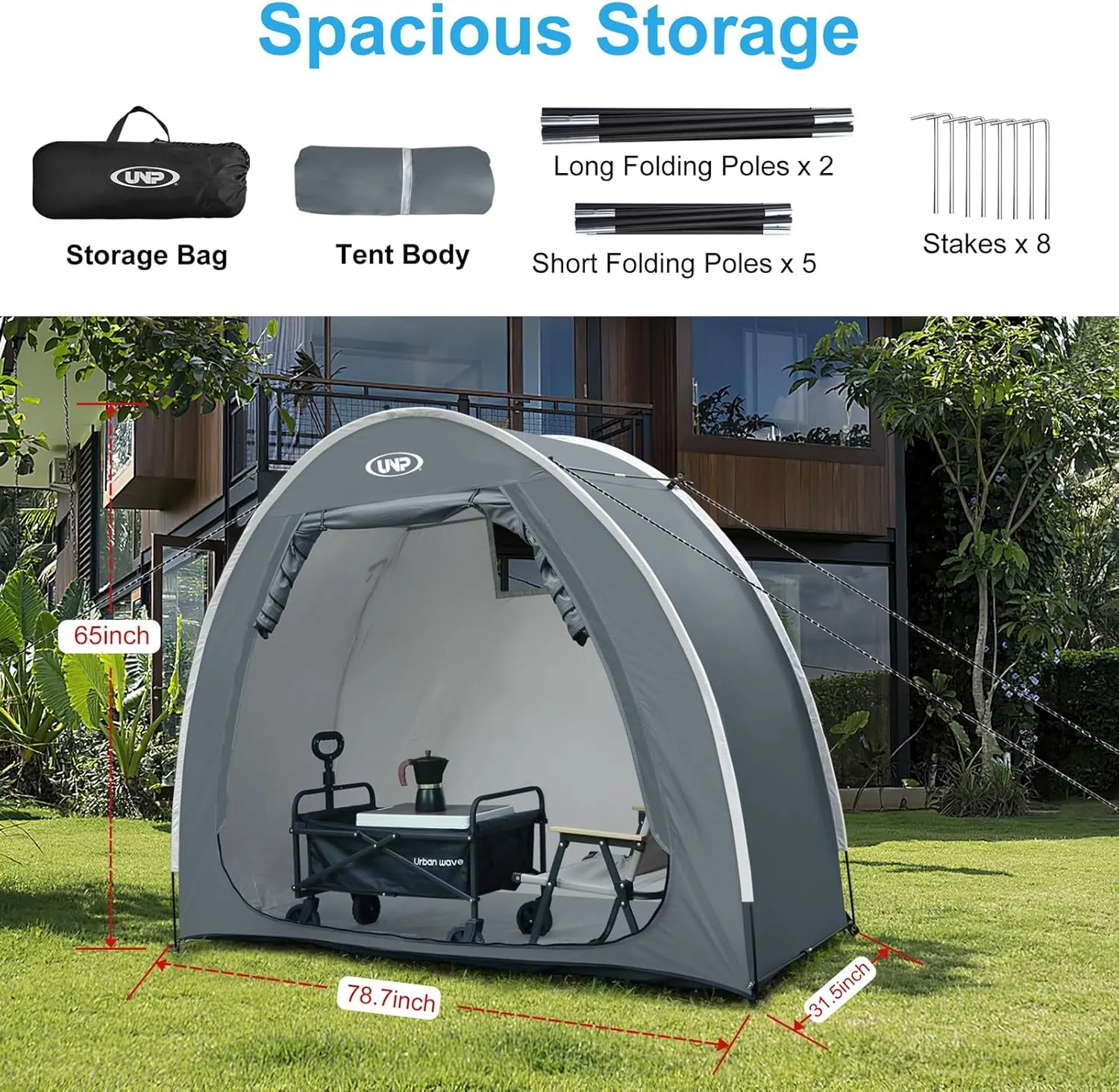UNP Bike Storage Shed Tent, Portable Outdoor Bike Storage Tent with 210D Oxford Thick PU4000 Waterproof for 1/2/3/4 Bikes, Bike Covers Storage Shed Tent for Bicycles, Lawn Mower, Garden Tools