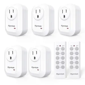 Upgraded Remote Control Outlet Wireless Light Switch for Household Appliances, Expandable Remote Light Switch Kit, Up to 100 ft Range, FCC Certified, ETL Listed, White (5 Outlets   2 Remotes)