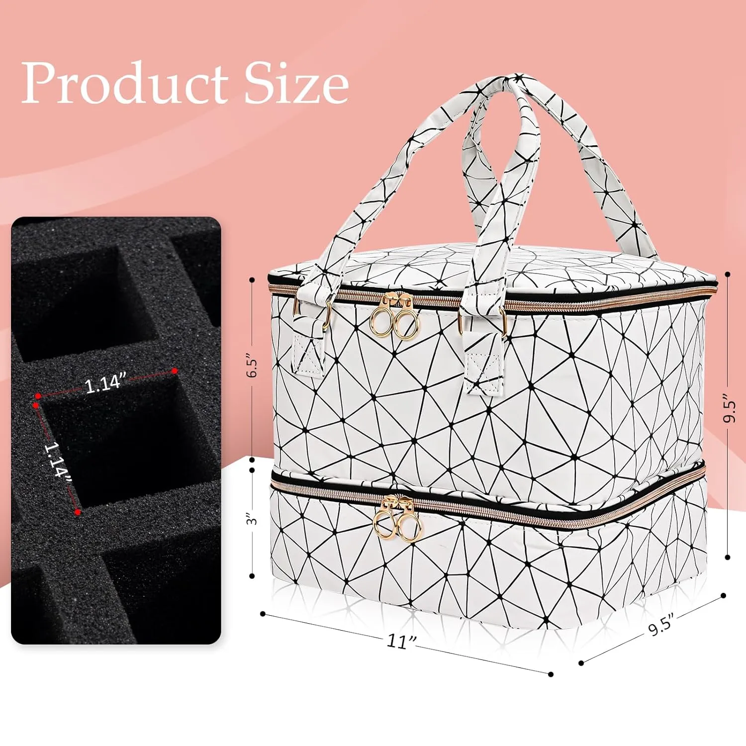 Uross Nail Polish Organizer Bag Holds 42 Bottles Nail Polish & Nail Lamp, Gel Nail Polish Organizers and Storage box for Nail Tech, Nail Kit Supplies Organizer Case - White