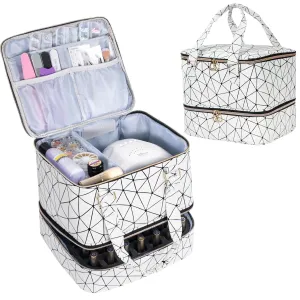 Uross Nail Polish Organizer Bag Holds 42 Bottles Nail Polish & Nail Lamp, Gel Nail Polish Organizers and Storage box for Nail Tech, Nail Kit Supplies Organizer Case - White