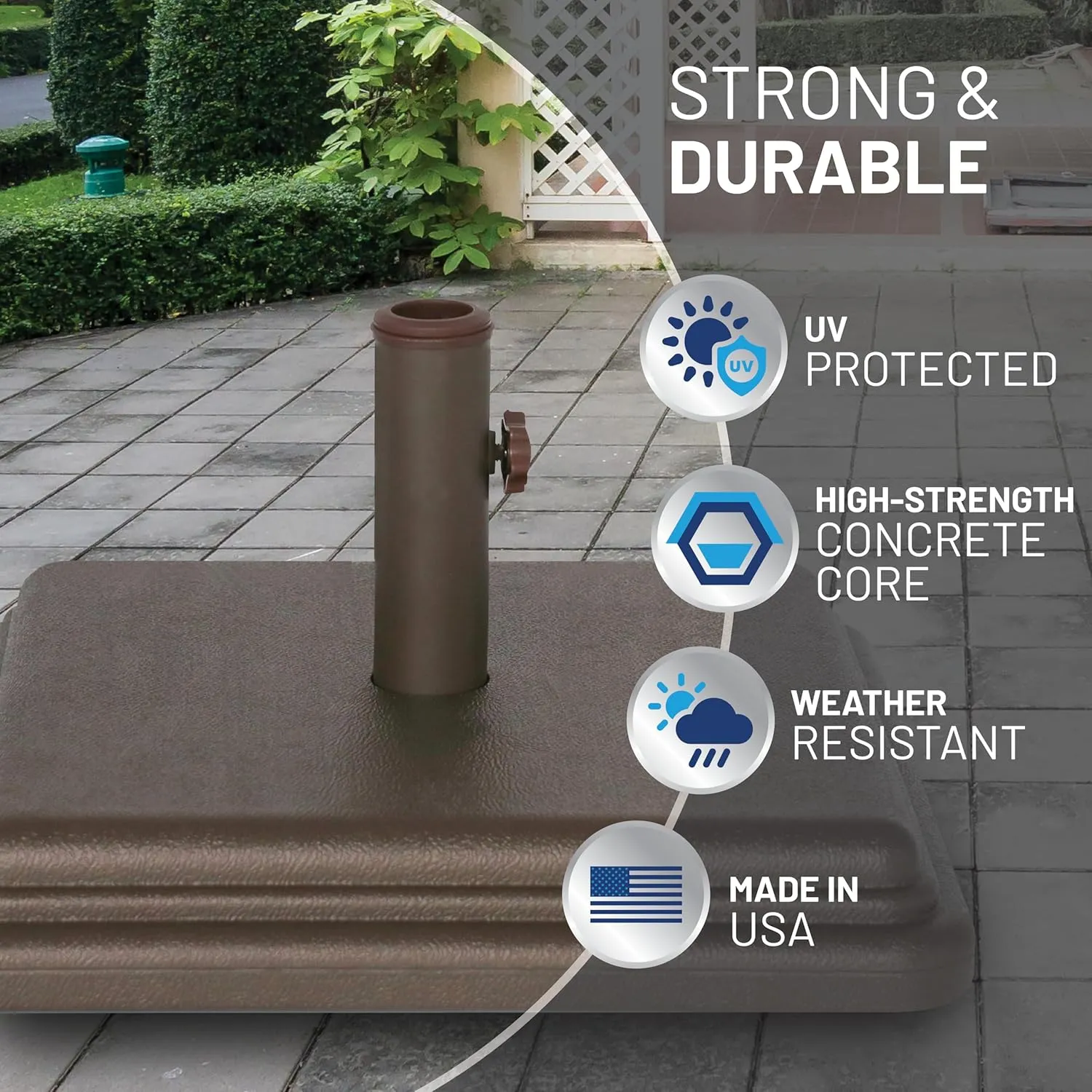 US Weight 40 Pound Umbrella Base - Weighted Umbrella base For Use With Patio Table – Heavy Duty Base- 4” Stem Accommodates 1”-1.5” Pole Sizes - Bronze