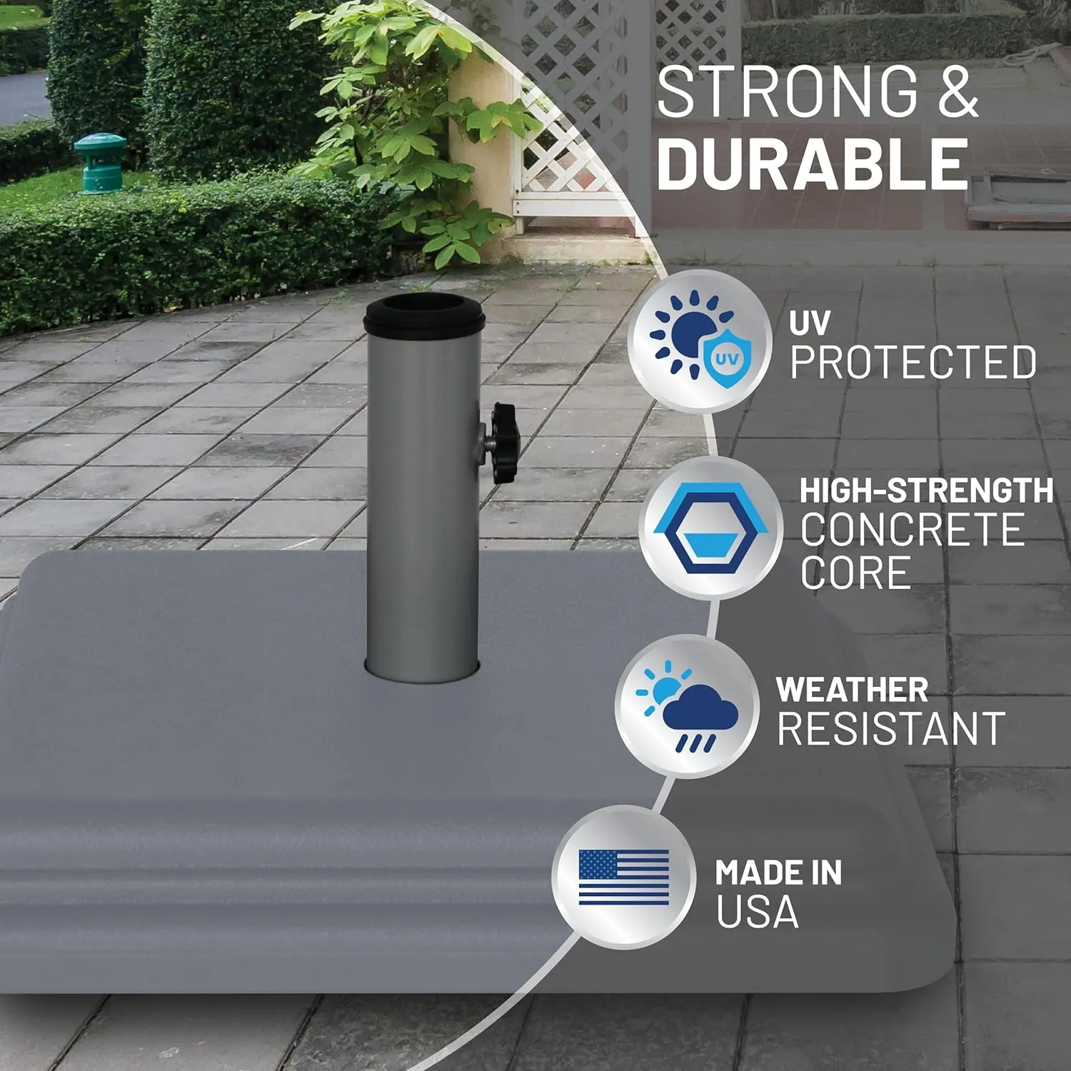 US Weight 40 Pound Umbrella Base - Weighted Umbrella base For Use With Patio Table – Heavy Duty Base- 4” Stem Accommodates 1”-1.5” Pole Sizes - Grey