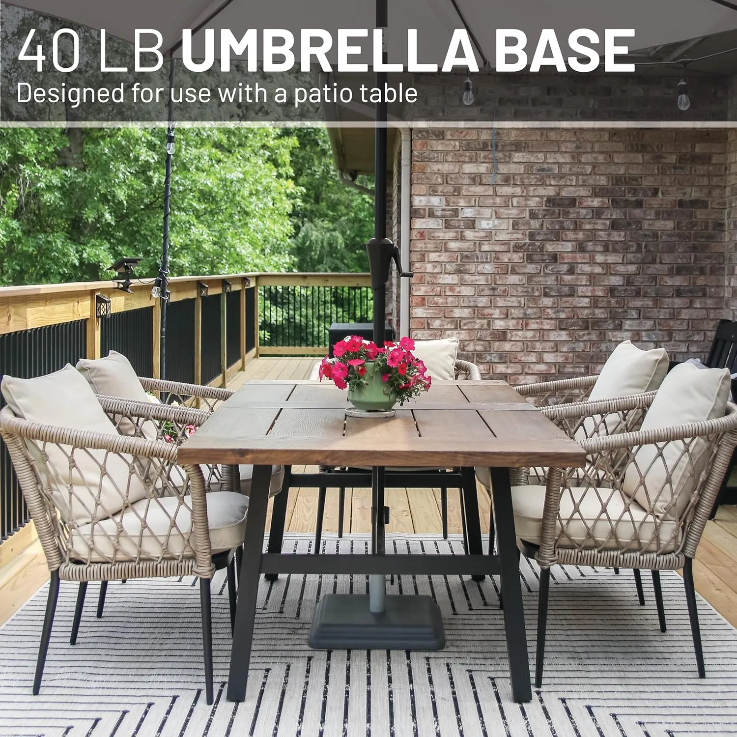 US Weight 40 Pound Umbrella Base - Weighted Umbrella base For Use With Patio Table – Heavy Duty Base- 4” Stem Accommodates 1”-1.5” Pole Sizes - Grey