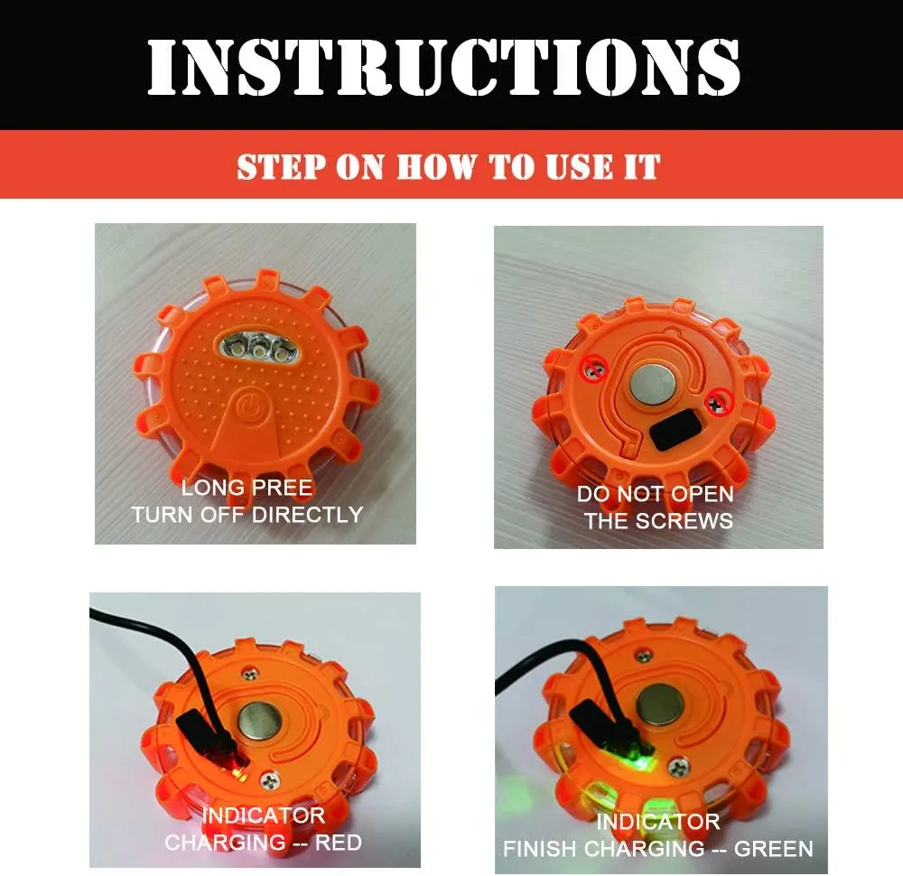 USB Rechargeable LED Road Flares Emergency Lights-Roadside Warning Car Safety Beacon Flashing Disc Flare Kit with Magnetic Base for Vehicles & Boat | 6 Beacon Disc Pack