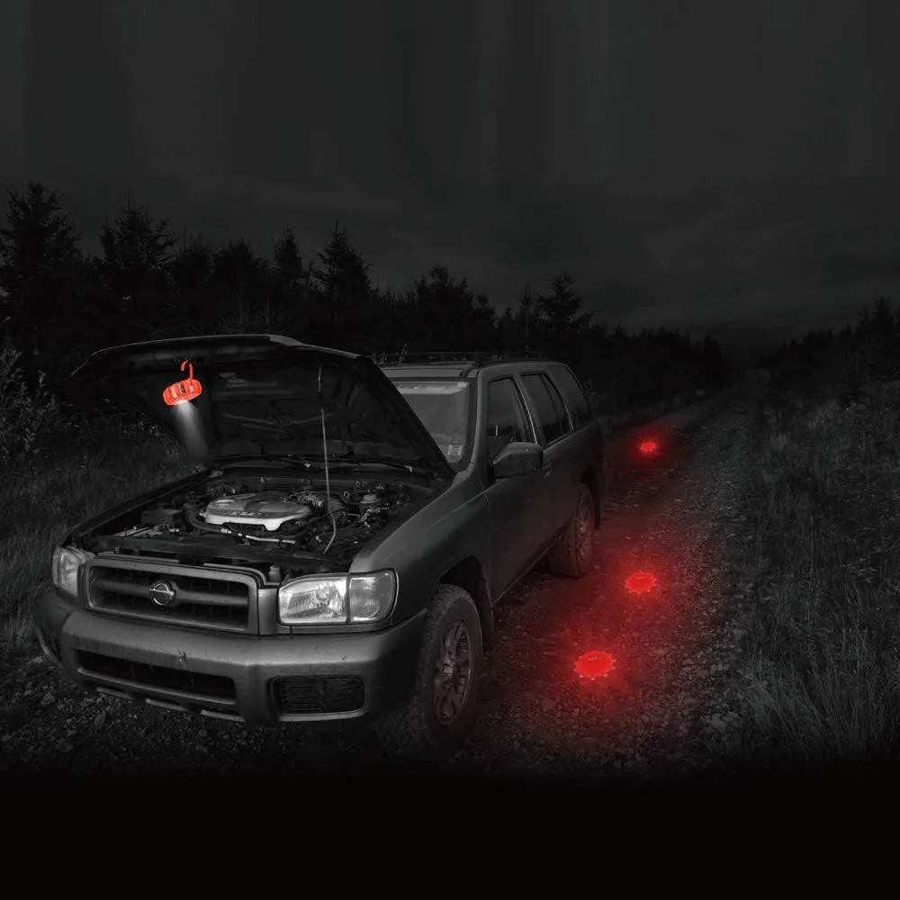 USB Rechargeable LED Road Flares Emergency Lights-Roadside Warning Car Safety Beacon Flashing Disc Flare Kit with Magnetic Base for Vehicles & Boat | 6 Beacon Disc Pack