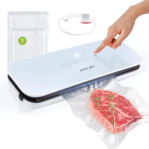 Vacuum Sealer for Food Powerful Suction, Compact Design, Vacuum Mode, Dry Mode, Seal Mode, Digital Display, Includes 30 Vacuum Bags and Built-in Cutter（White）