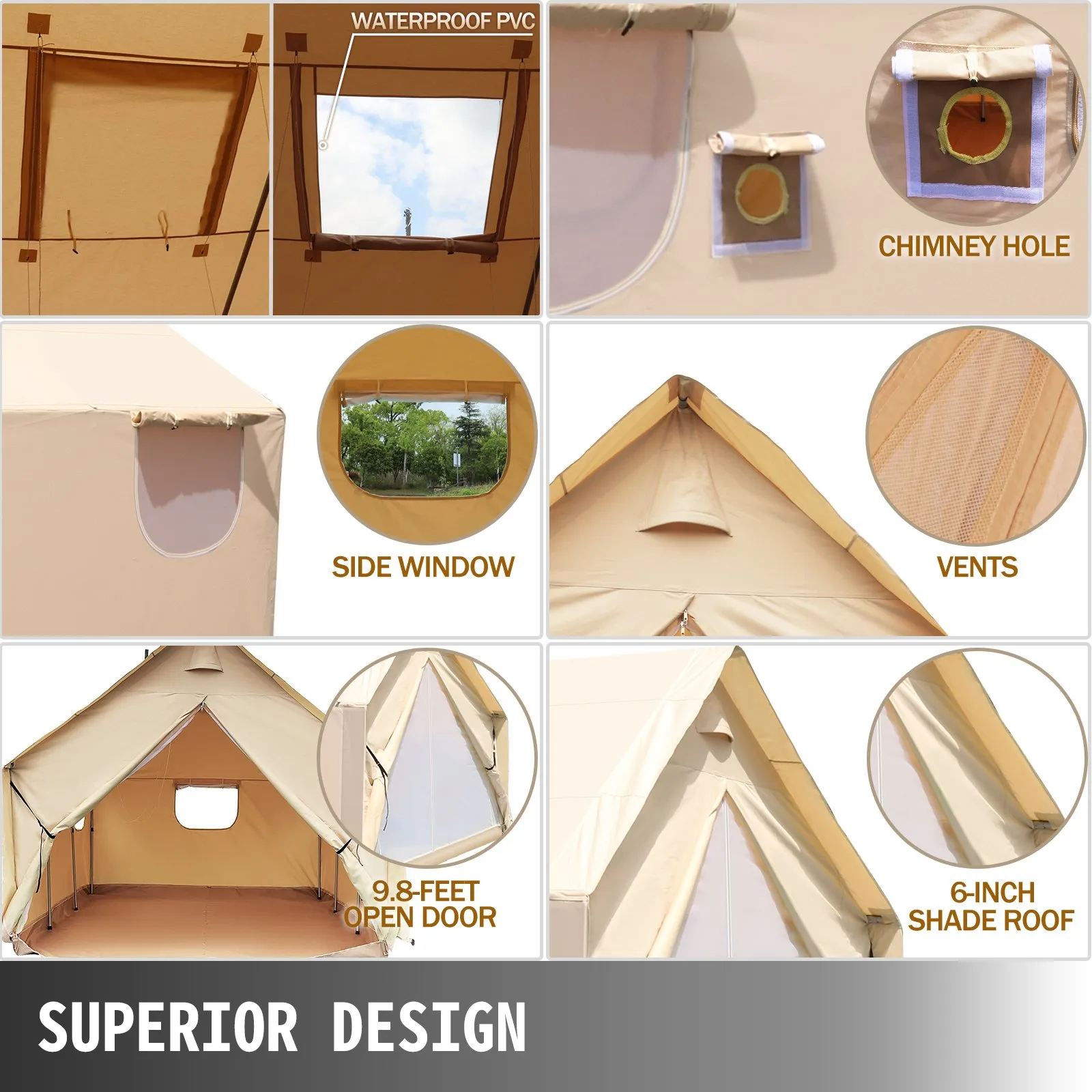 VEVOR Canvas Wall Tent 14X16ft - Waterproof, Durable & Spacious