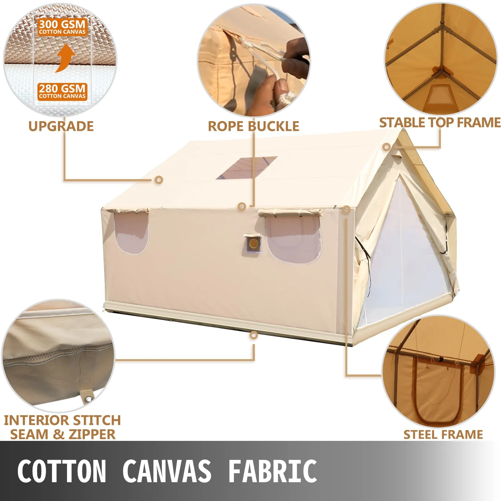 VEVOR Canvas Wall Tent 14X16ft - Waterproof, Durable & Spacious