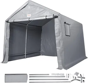 VEVOR Heavy-Duty Waterproof Outdoor Storage Shelter, Gray Gable Roof Portable Shed & Motorcycle Tent with Galvanized Frame - Multi-Size (6x8/7x12/8x14/10x10/10x15) ft for Patio, Bike, Garden Tools