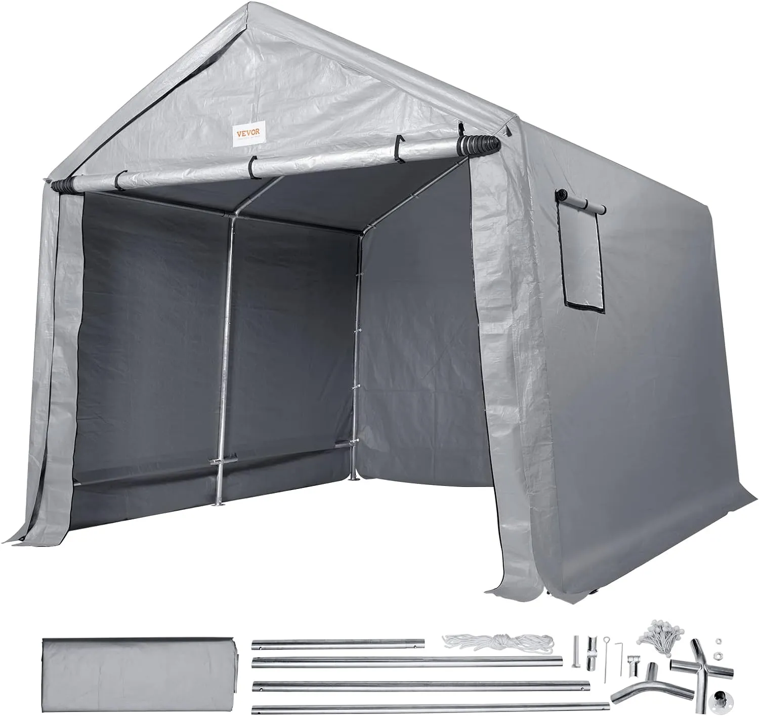 VEVOR Heavy-Duty Waterproof Outdoor Storage Shelter, Gray Gable Roof Portable Shed & Motorcycle Tent with Galvanized Frame - Multi-Size (6x8/7x12/8x14/10x10/10x15) ft for Patio, Bike, Garden Tools