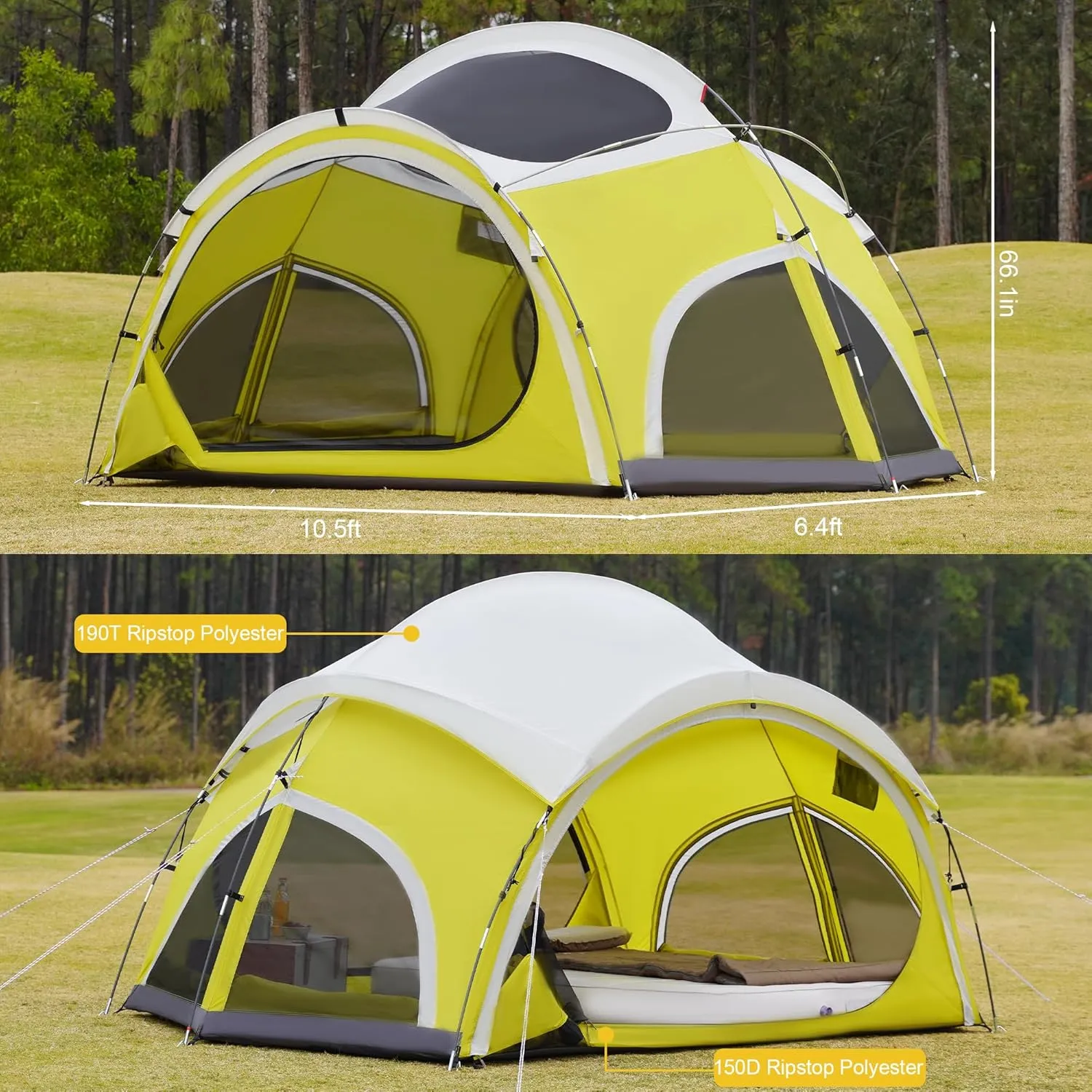 Vidalido 3-4 Person Camping Tent with 2 Large Mesh Door 4 Mesh Window Family Tents, Double Layer Waterproof Portable Easy Setup Camp Tent, Canvas Dome Tents for Camping Outdoor Hiking and Backpacking